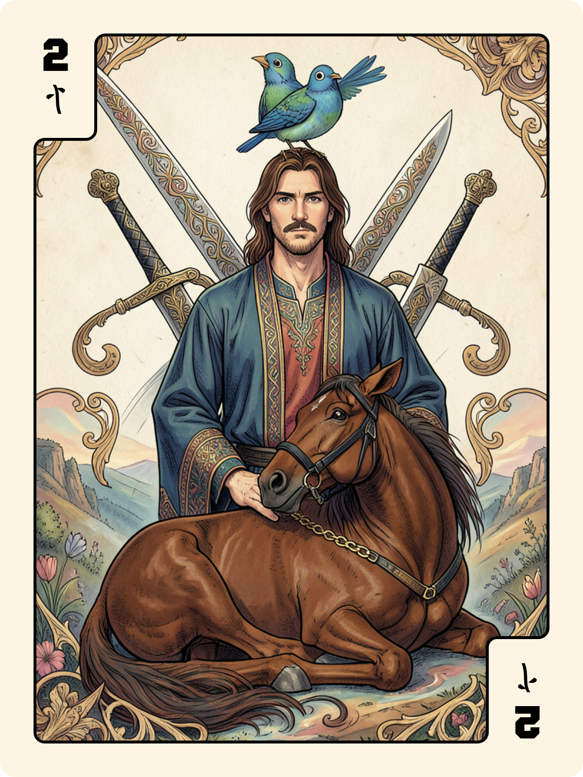 Cavalier de Cœur + 2 de Bâton + Roi de Trèfle