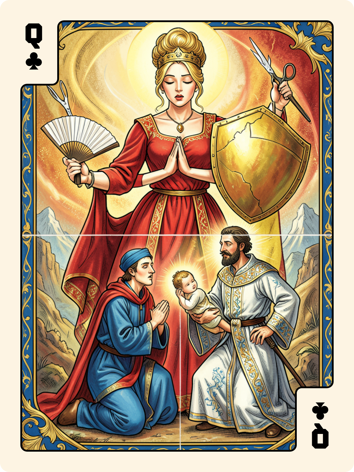 Atout 3 + Dame de Trèfle + Cavalier de Bâton