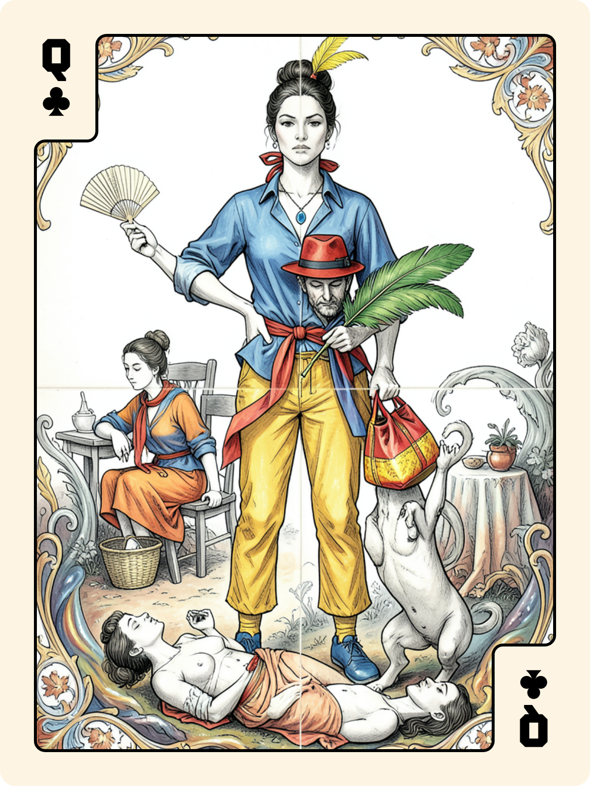 Dame de Pique + Dame de Trèfle + Valet de Bâton