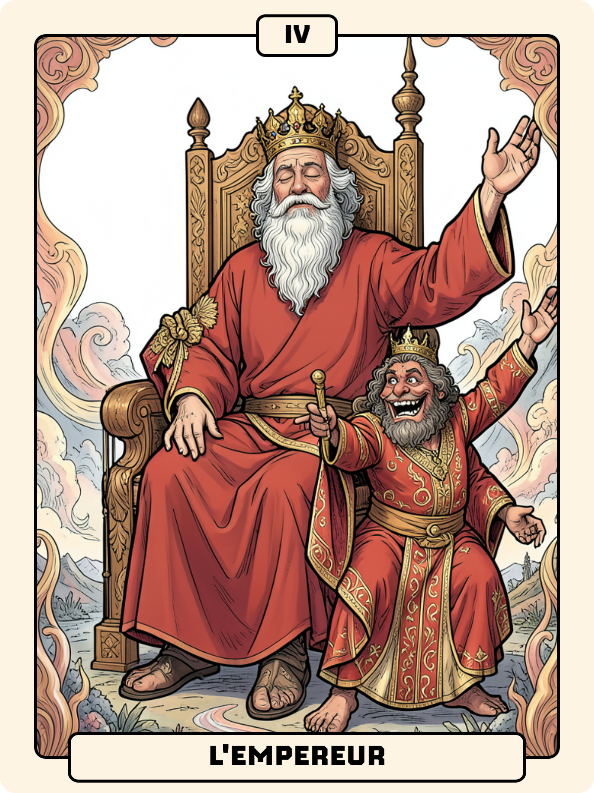 Dame de Pique + Arcane majeur 4 + Roi de Coupe