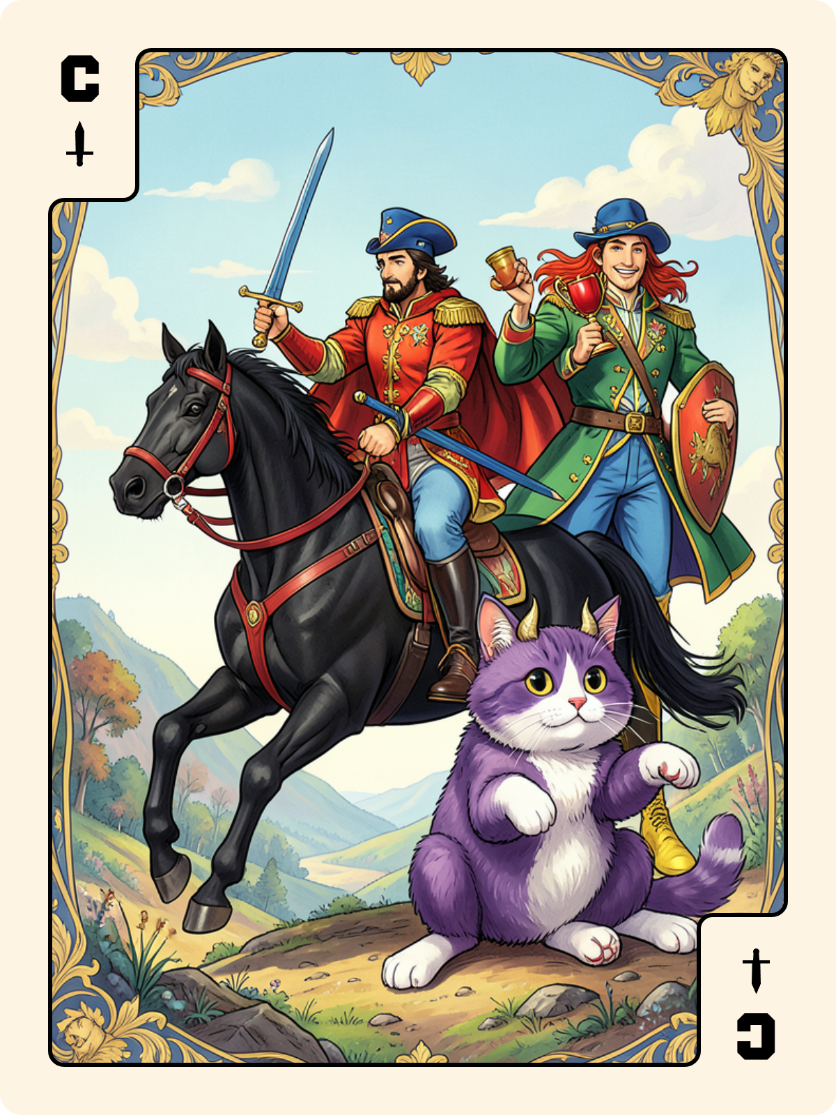 Dame de Carreau + Cavalier d'Épée + Valet de Coupe