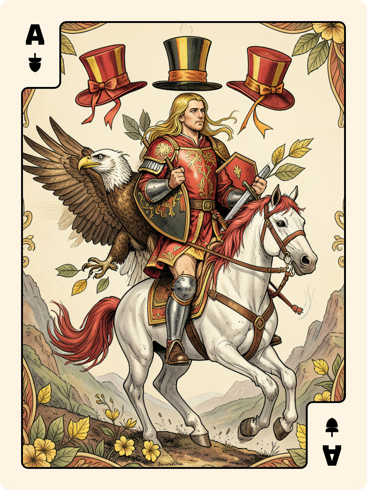 Roi de Feuille + As de Gland + Cavalier d'Épée