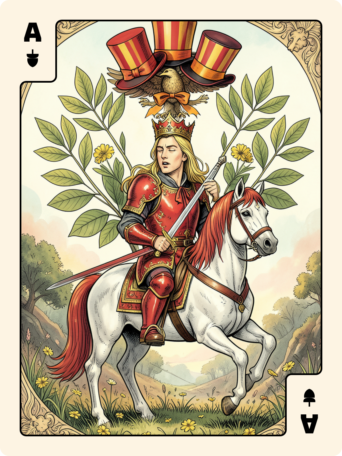 Roi de Feuille + As de Gland + Cavalier d'Épée