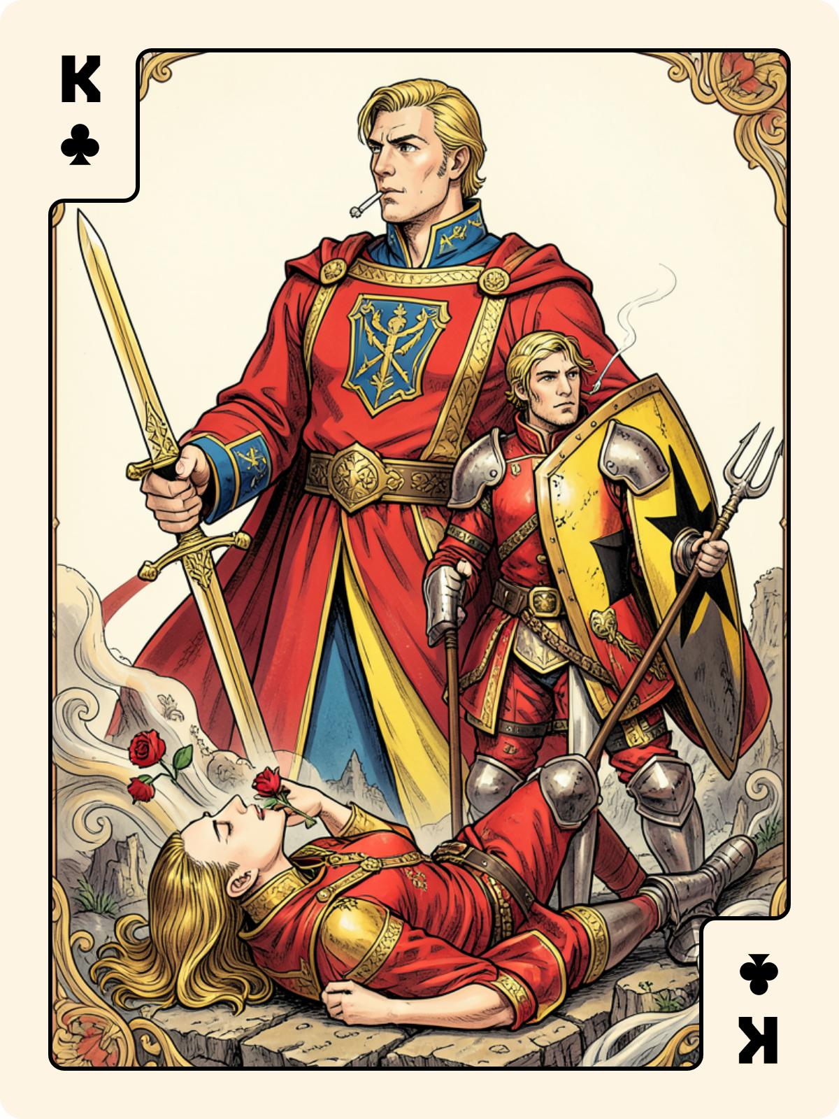 Ober de Bouclier + Roi de Trèfle + Dame de Pique