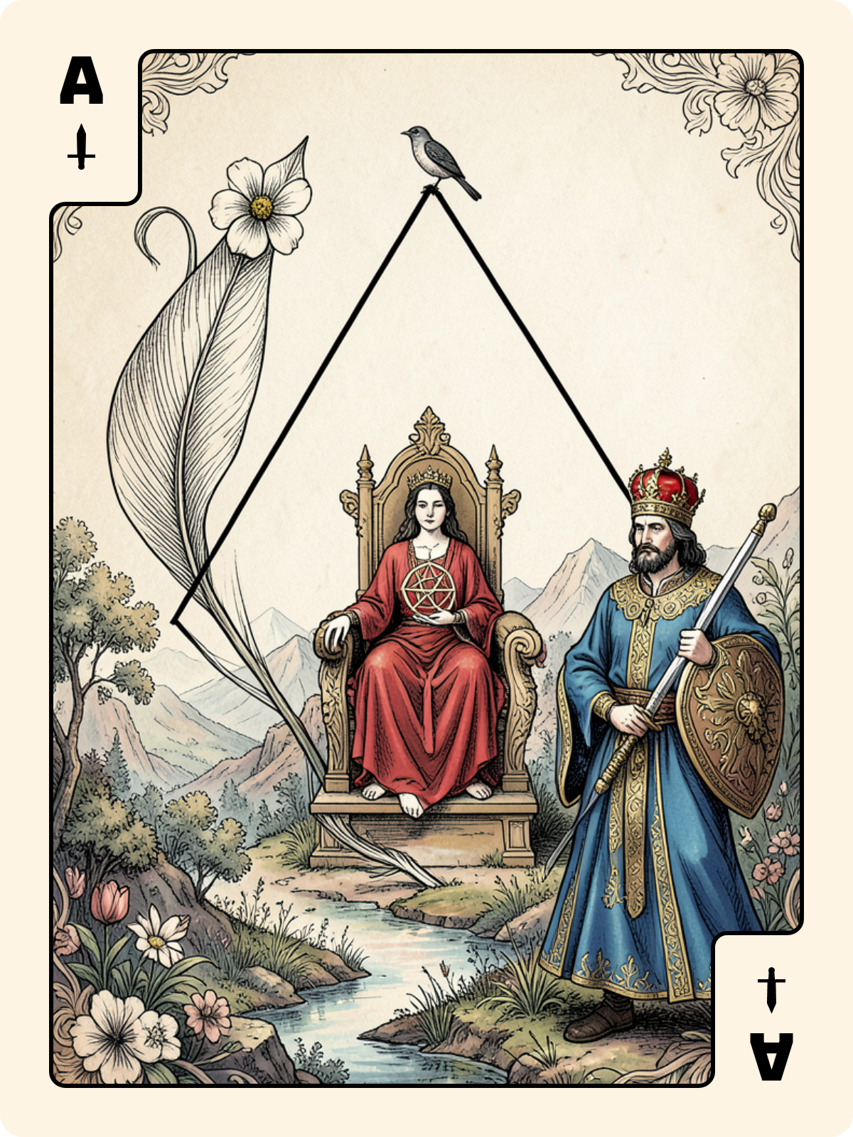 Dame de Denier + As d'Épée + Roi de Cœur