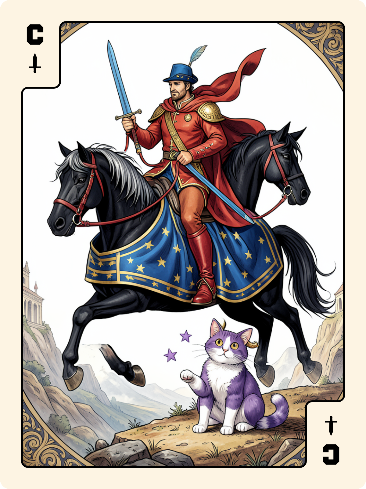Cavalier d'Épée + Cavalier d'Épée + Dame de Carreau