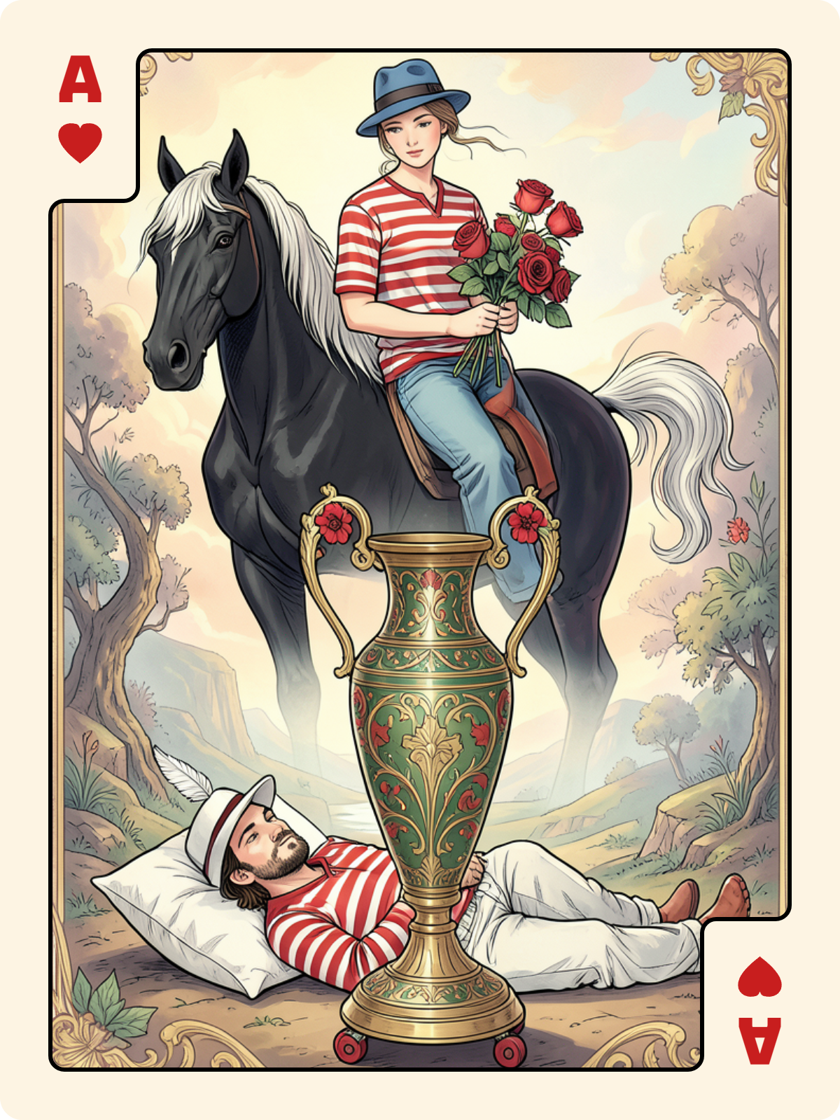 Dame de Pique + As de Cœur + As de Coupe