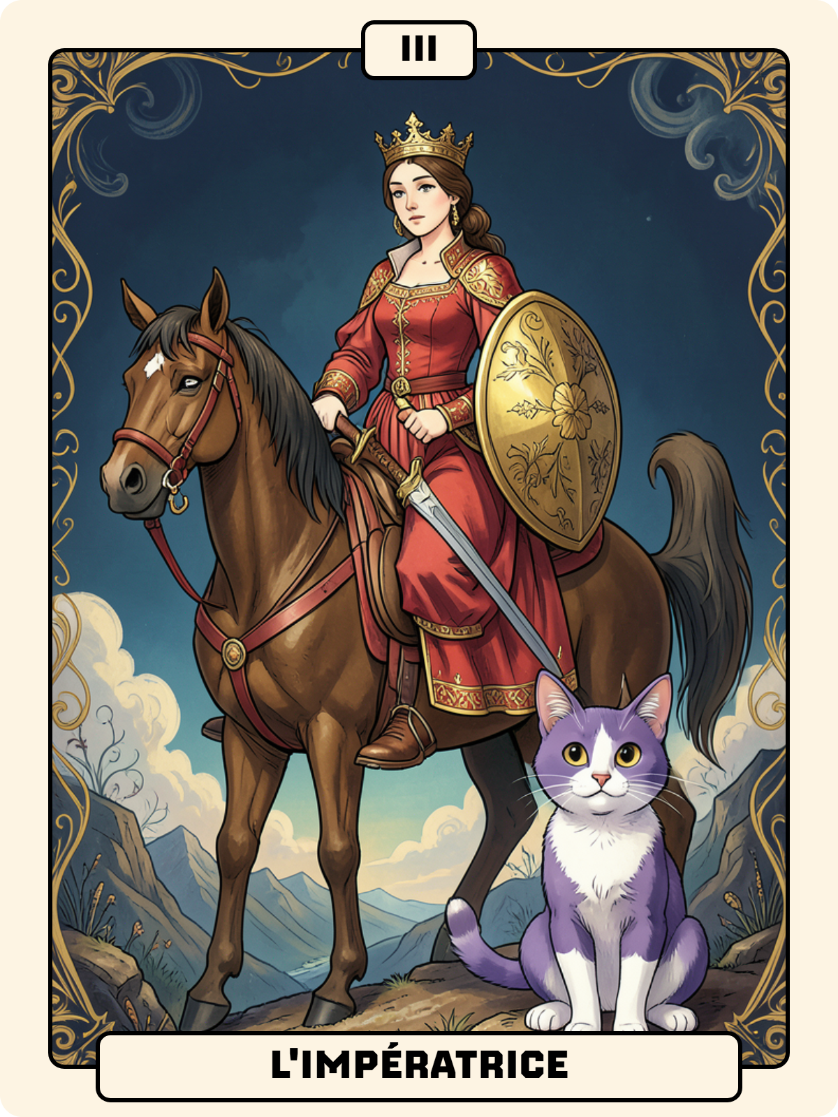 Cavalier de Denier + Atout 3 + Dame de Carreau