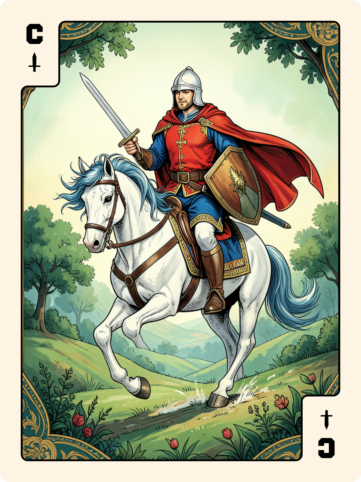 Cavalier de Trèfle + Cavalier d'Épée + 10 de Pique