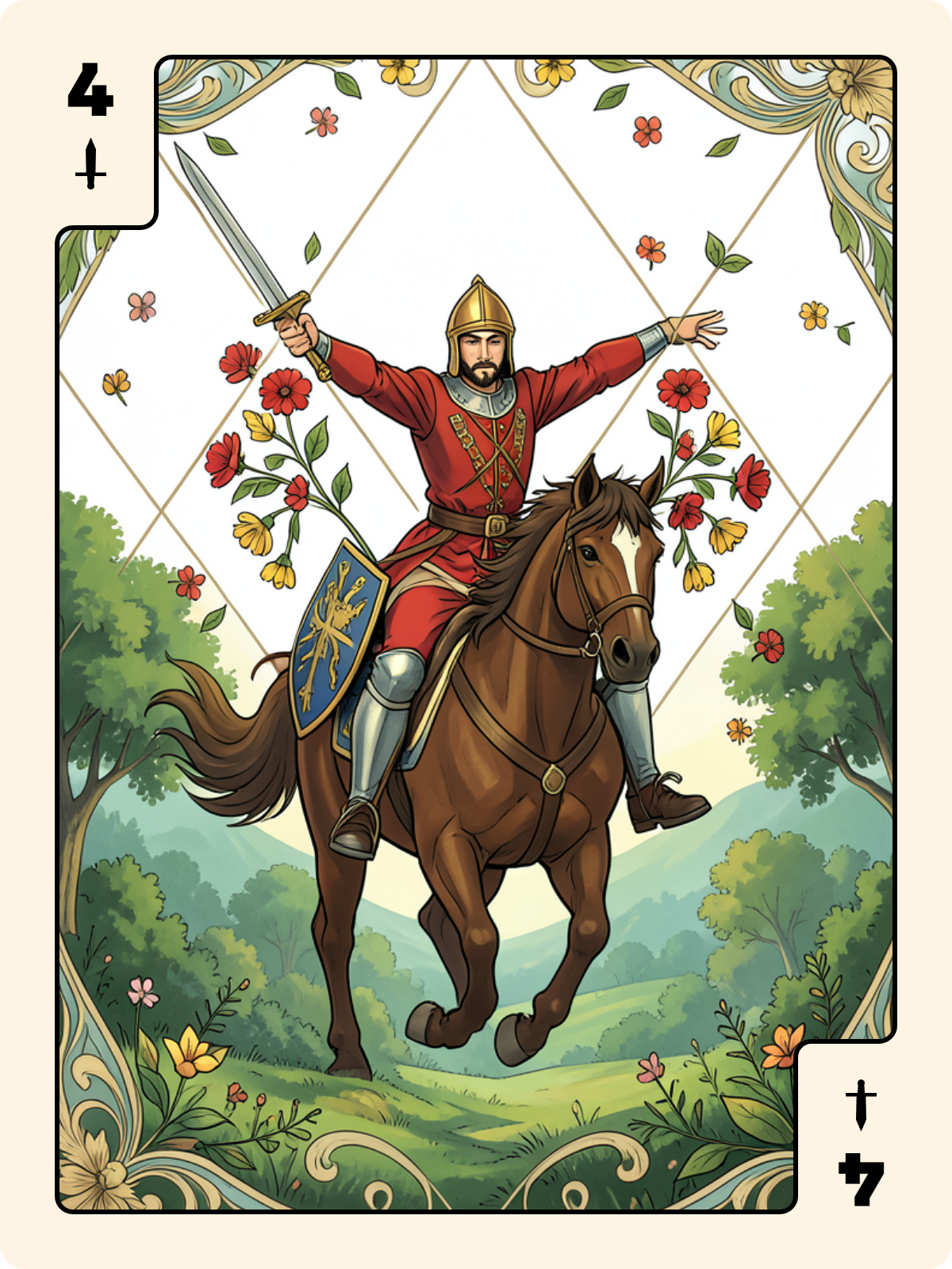 Cavalier d'Épée + 4 d'Épée + Ober de Rose