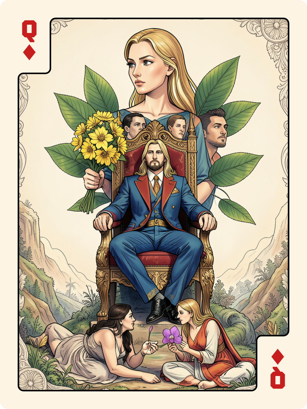 Roi de Feuille + Dame de Carreau + Unter de Rose