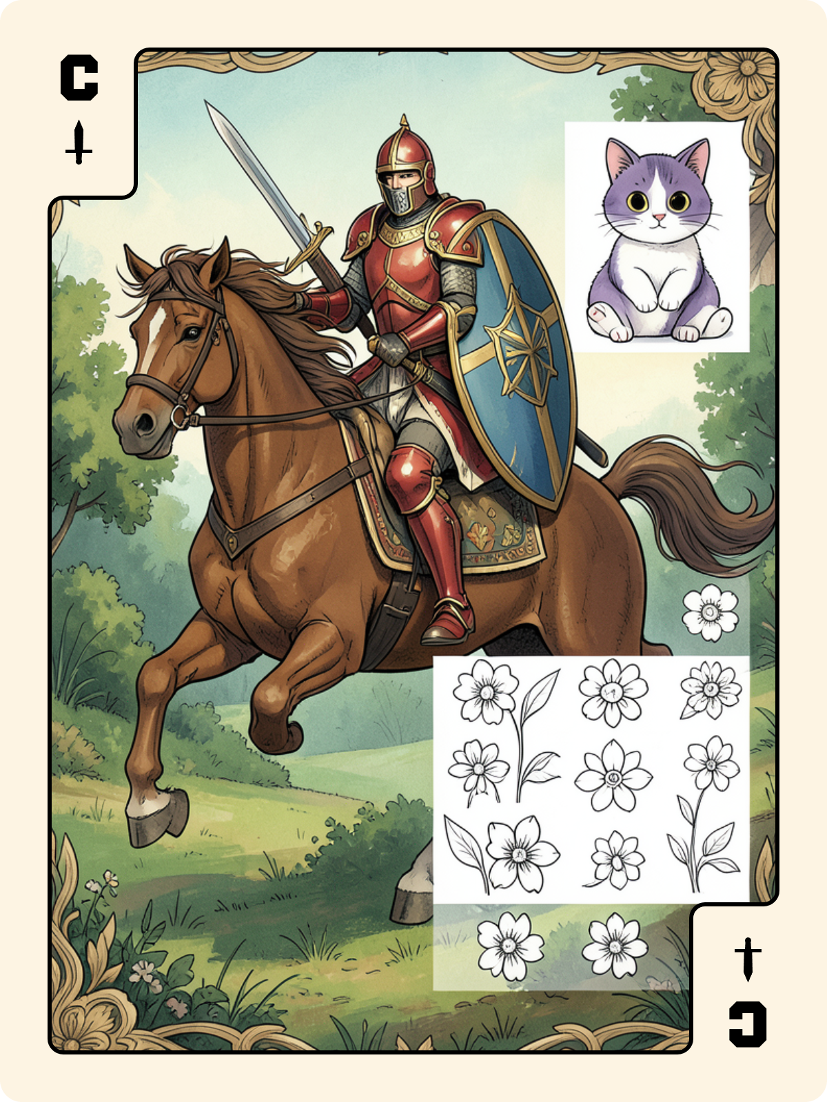 Dame de Carreau + Cavalier d'Épée + 10 de Trèfle