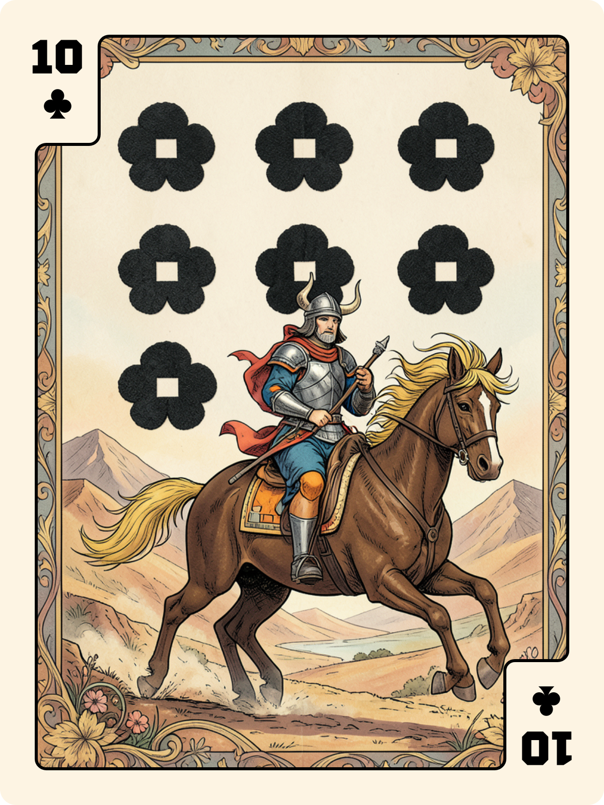 Valet d'Épée + 10 de Trèfle + Cavalier de Bâton