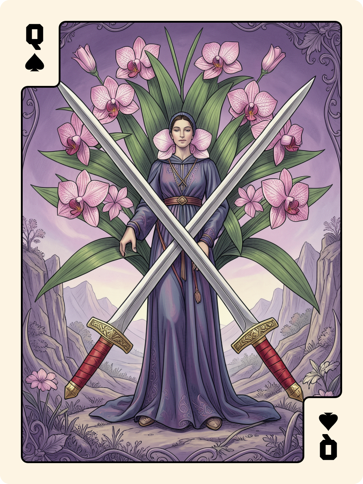 As de Rose + Dame de Pique + 4 d'Épée