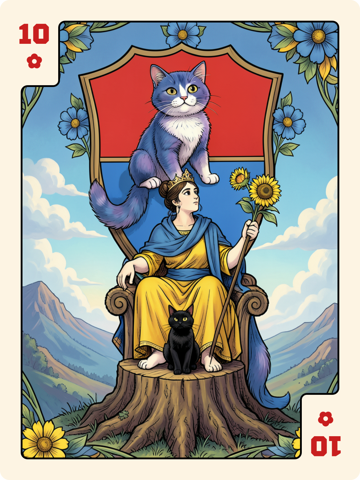 Joker + 10 de Rose + Dame de Bâton
