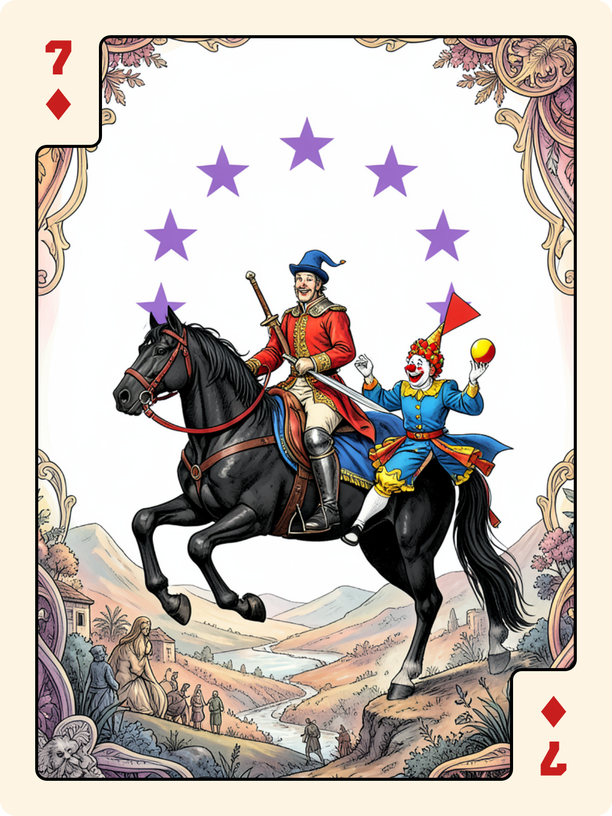 Cavalier d'Épée + 7 de Carreau + Unter de Grelot