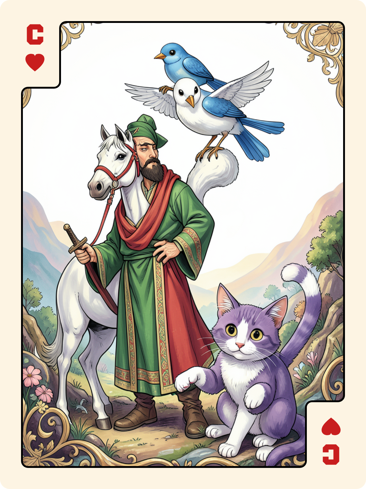 Roi de Trèfle + Cavalier de Cœur + Dame de Carreau