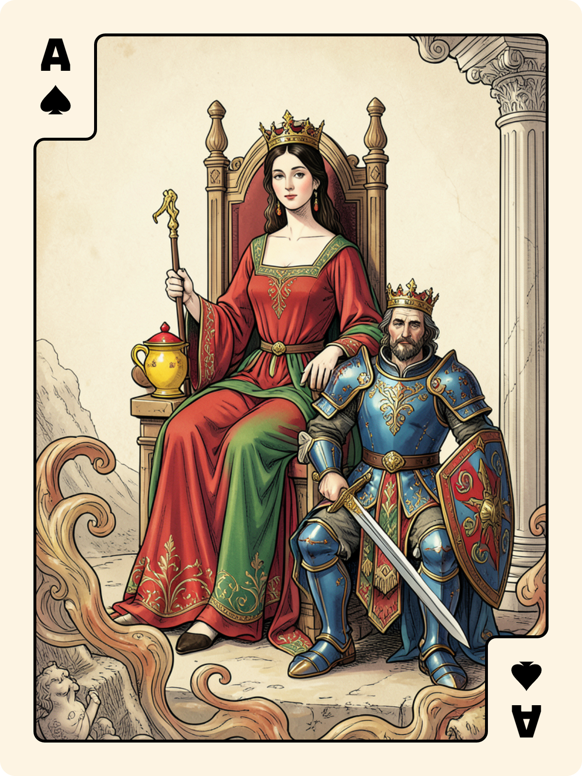 Dame de Coupe + As de Pique + Roi d'Épée