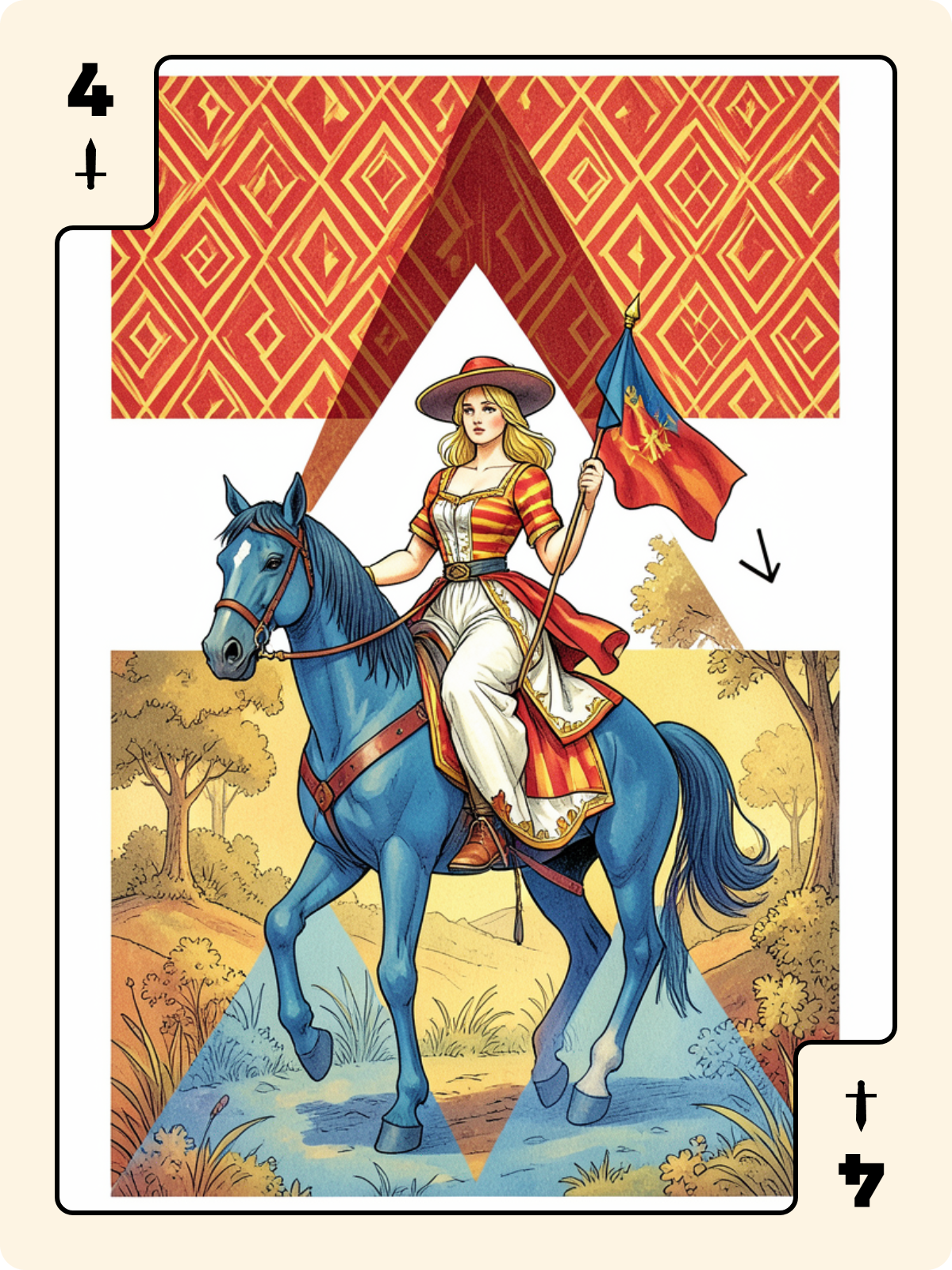 Cavalier de Bâton + 4 d'Épée + Arcane majeur 3