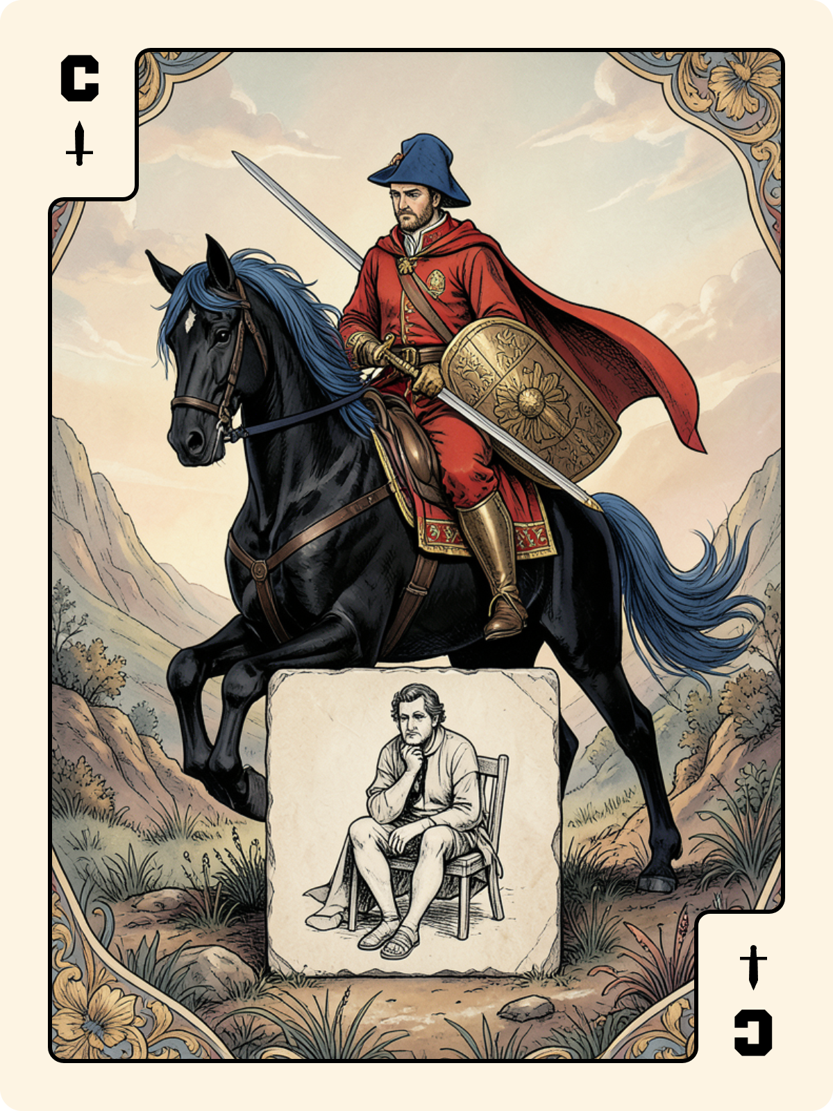 Unter de Bouclier + Cavalier d'Épée + 8 de Pique