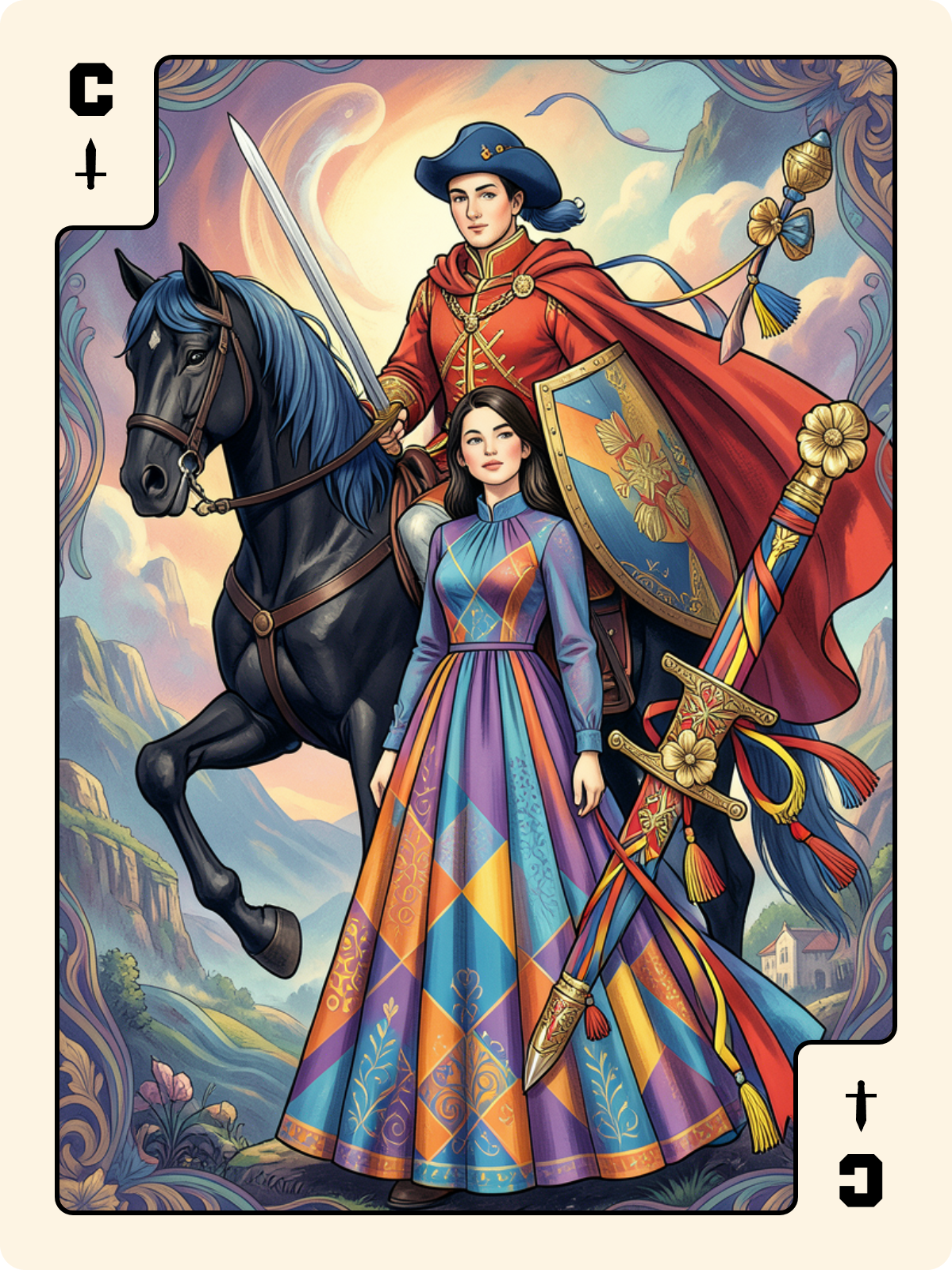 Dame de Carreau + Cavalier d'Épée + As d'Épée