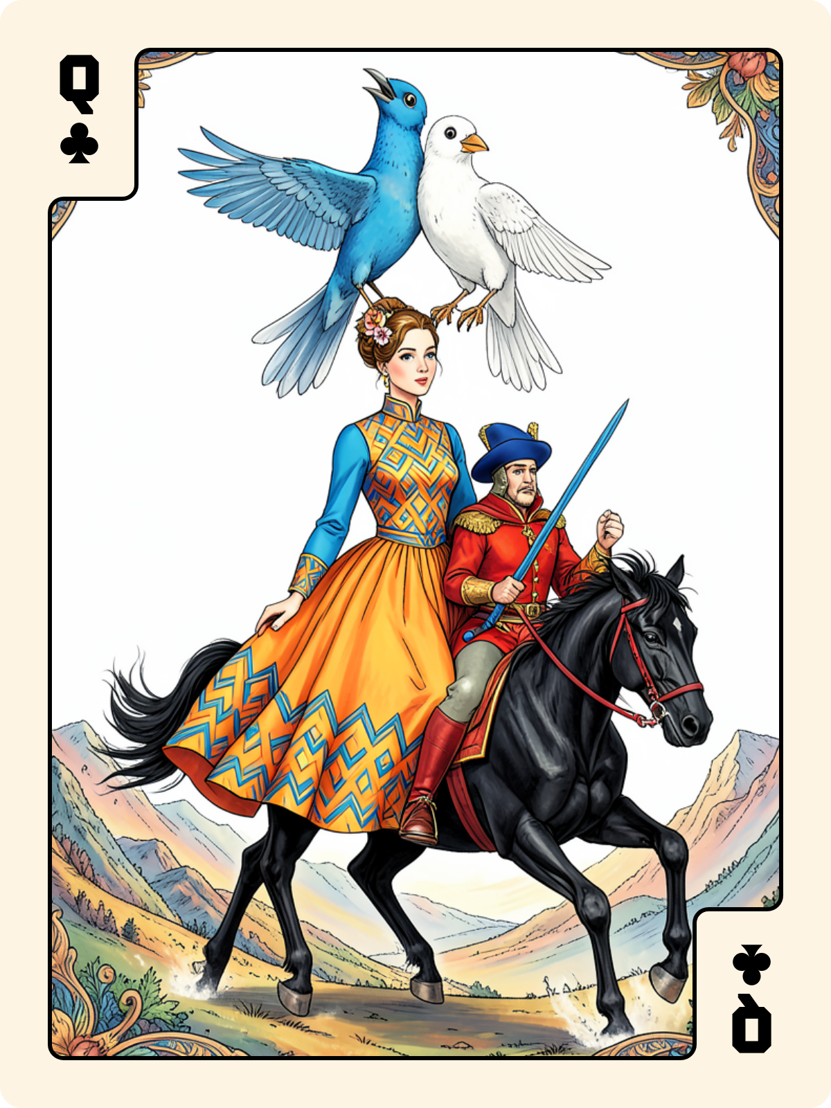 Roi de Trèfle + Dame de Trèfle + Cavalier d'Épée