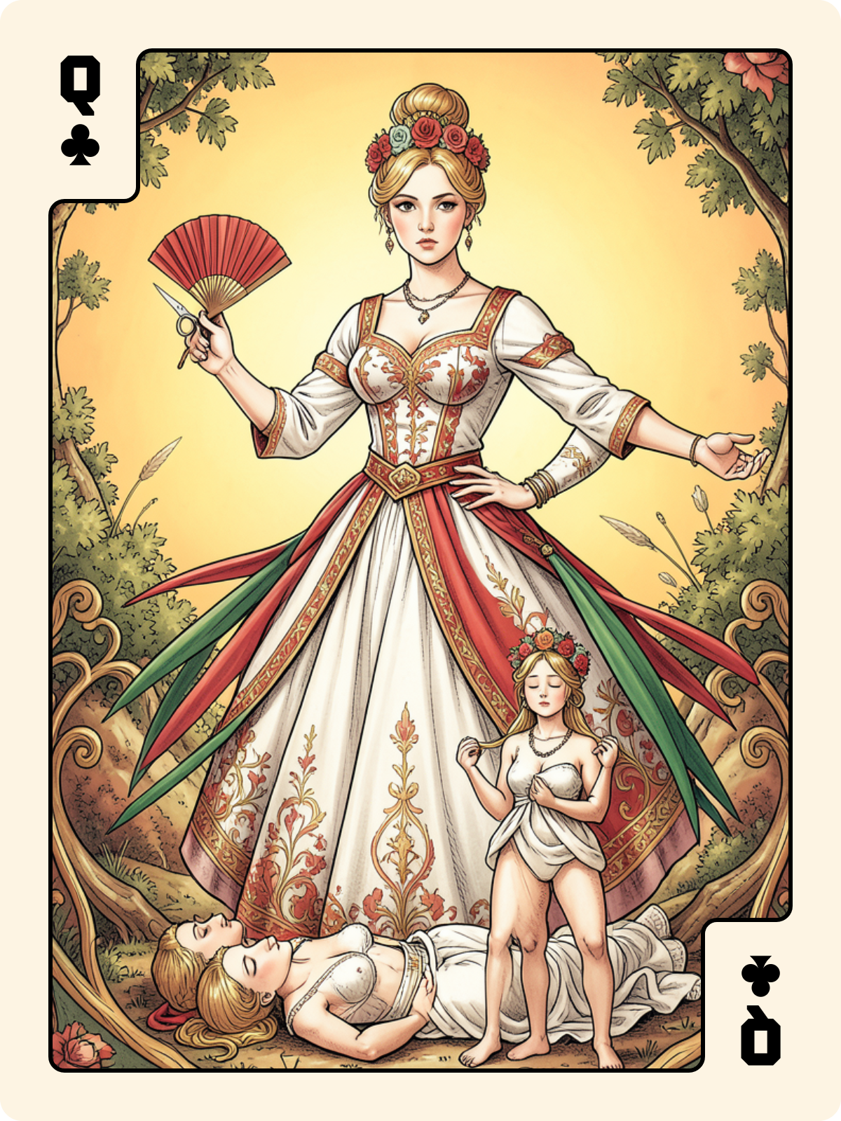 5 de Bâton + Dame de Trèfle + Arcane majeur 3