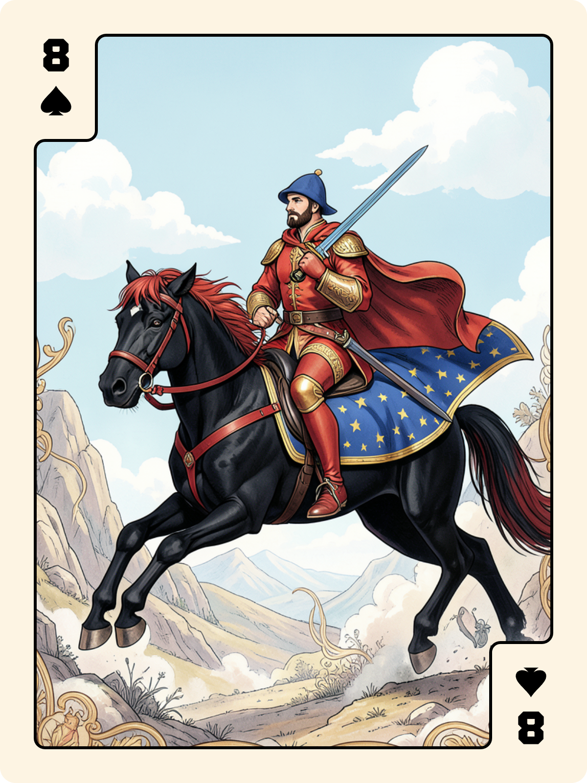 Cavalier d'Épée + 8 de Pique + 8 de Pique