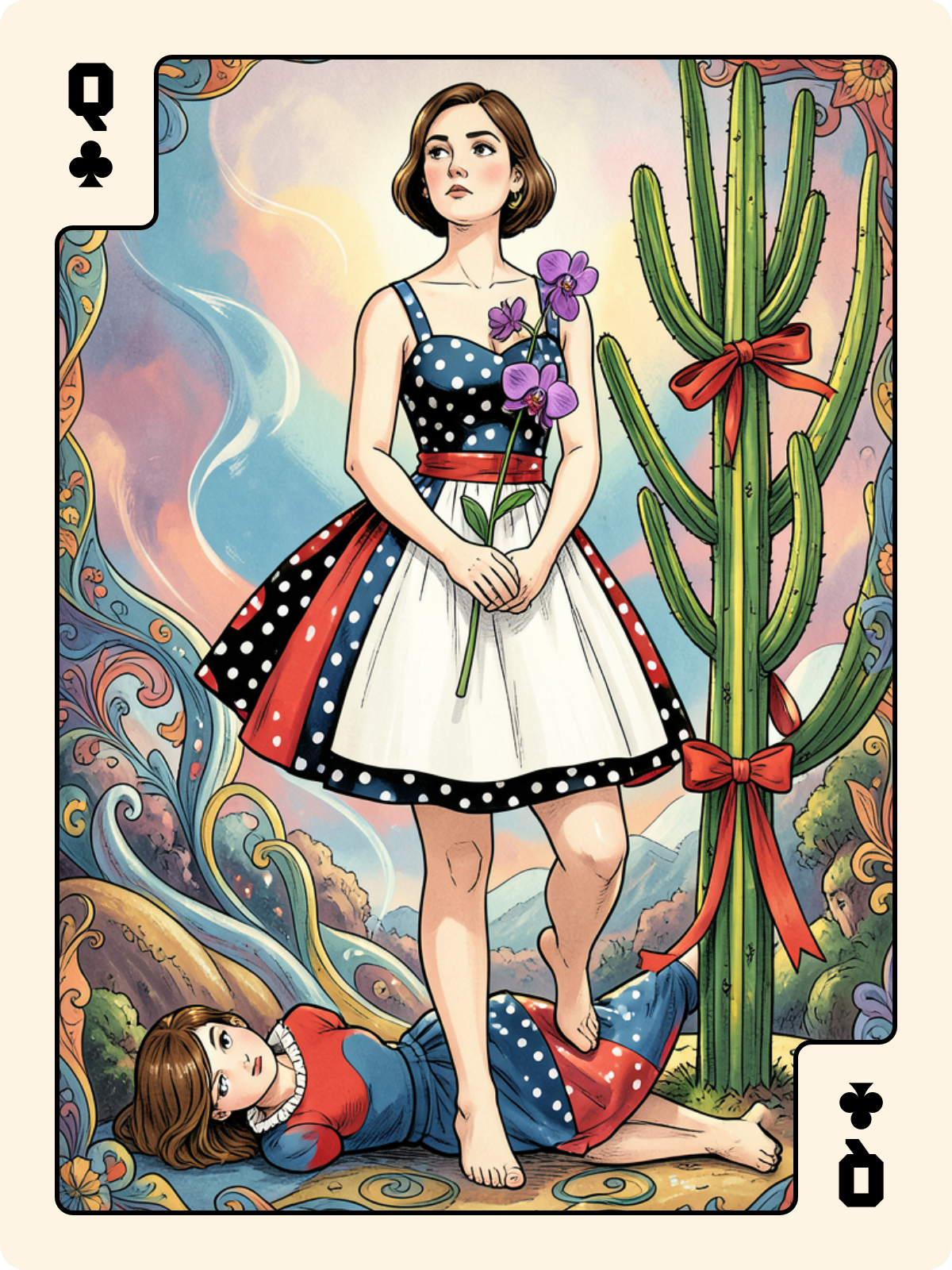 Unter de Rose + Dame de Trèfle + 3 de Bâton