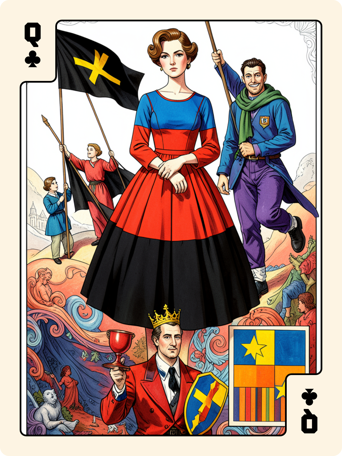 Unter de Bouclier + Dame de Trèfle + Roi de Bouclier