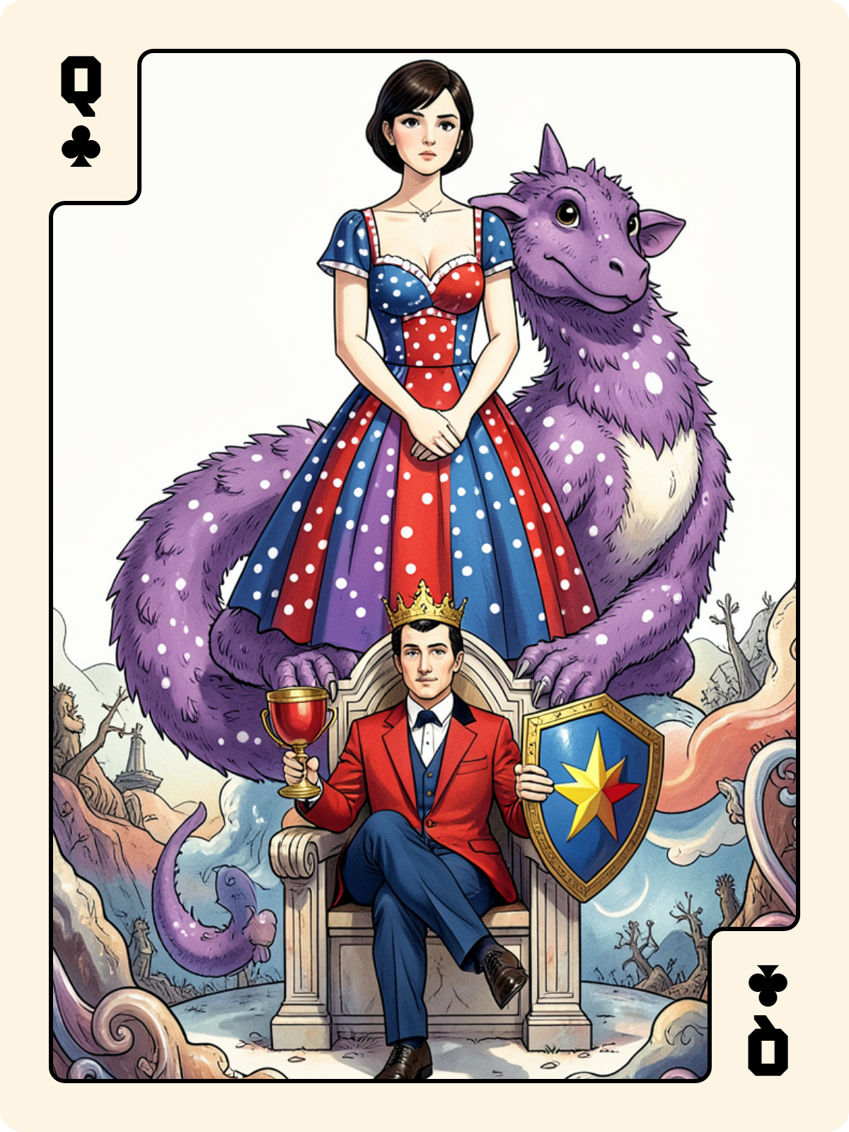 Valet de Cœur + Dame de Trèfle + Roi de Bouclier