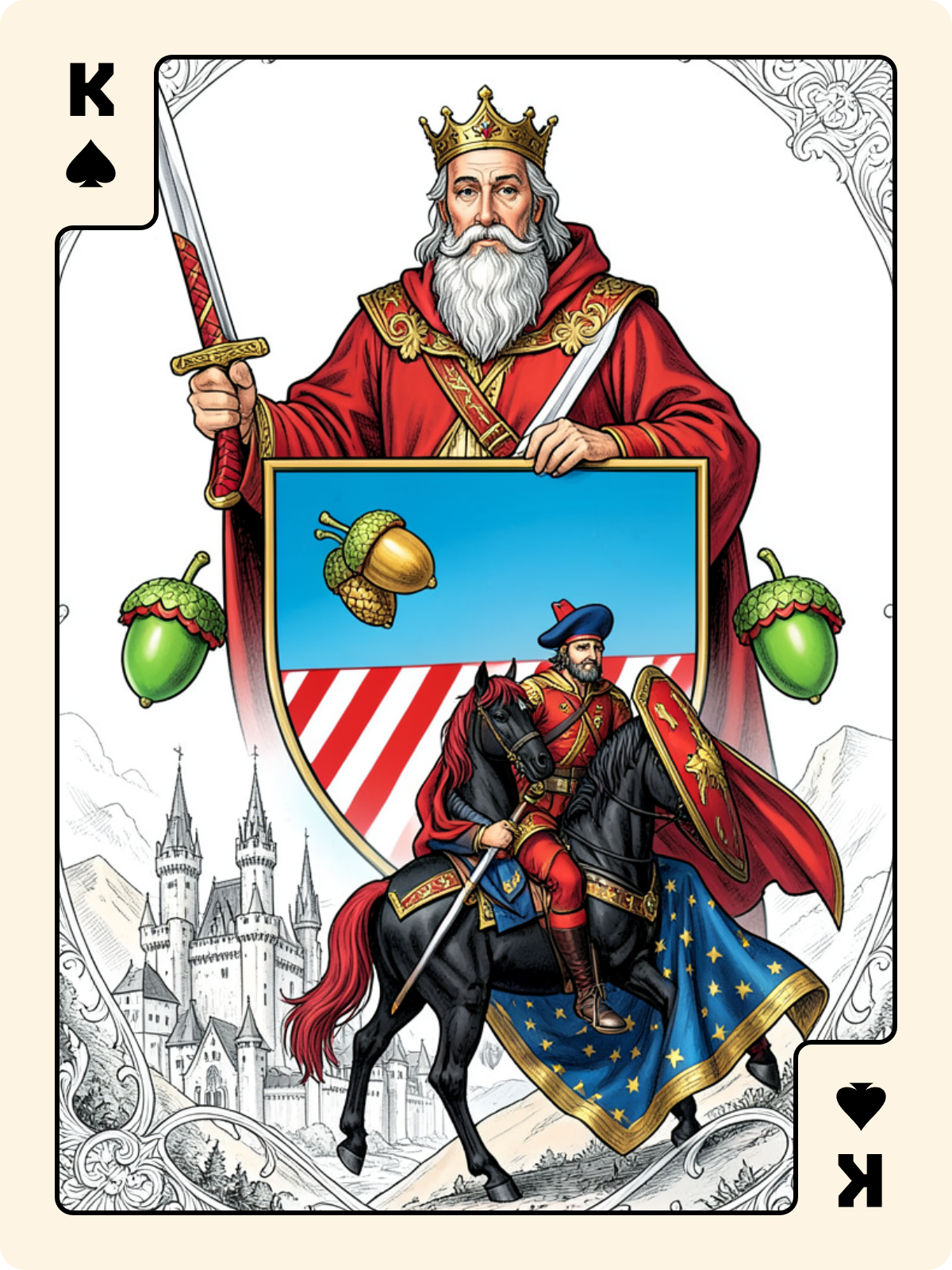 As de Gland + Roi de Pique + Cavalier d'Épée