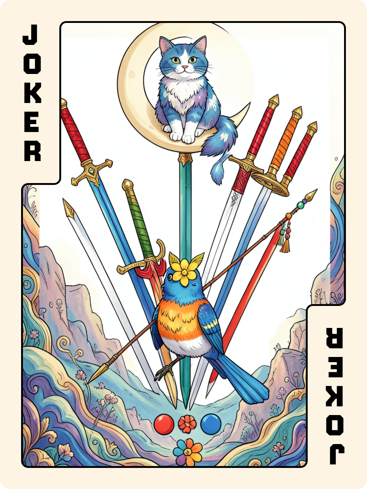 6 d'Épée + Joker + As de Rose