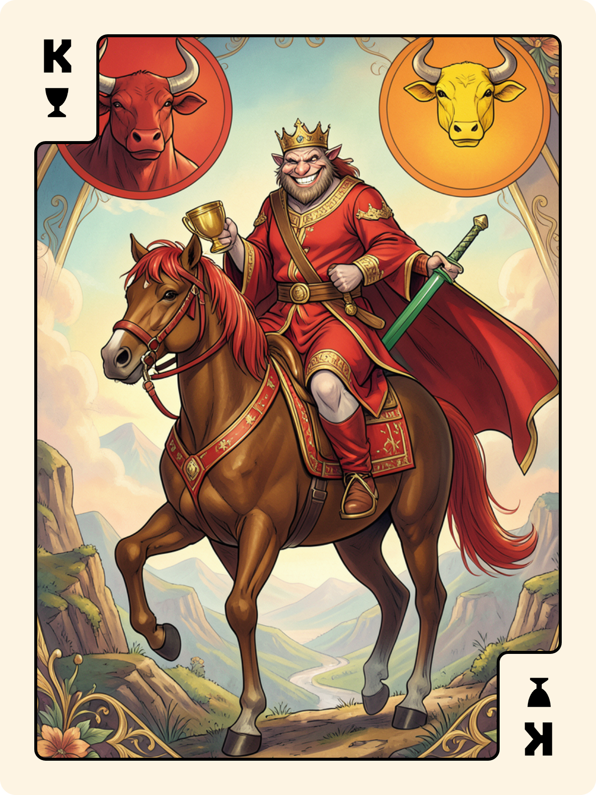 Cavalier de Denier + Roi de Coupe + Roi de Bâton