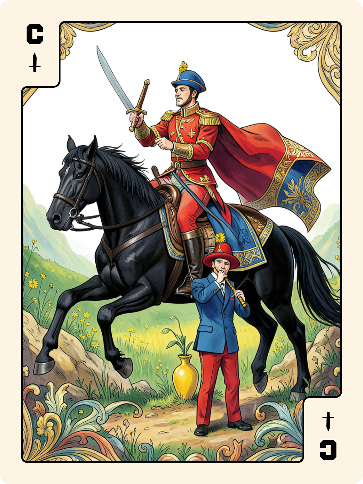 Valet de Coupe + Cavalier d'Épée + 8 de Pique