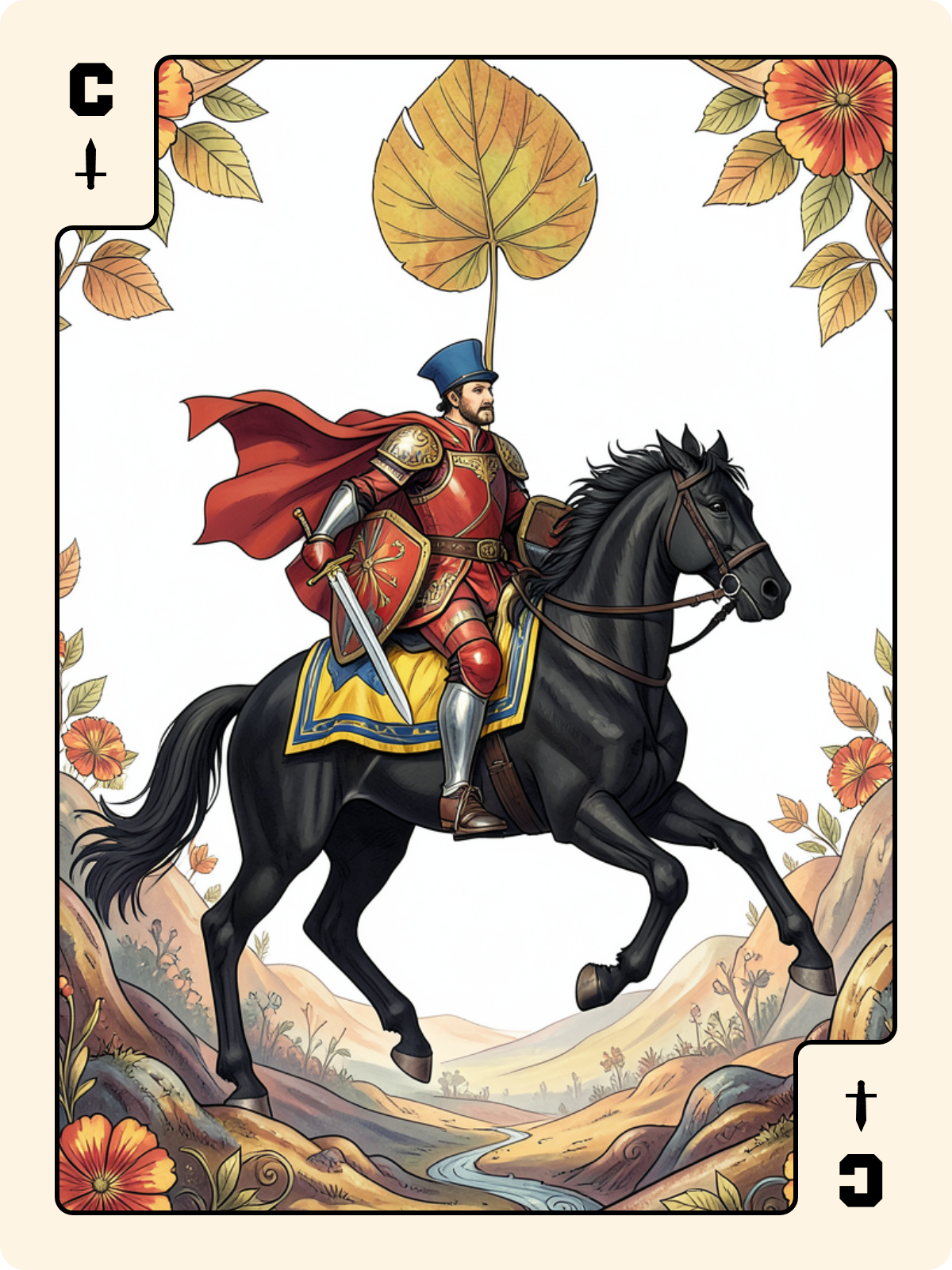 As de Pique + Cavalier d'Épée + 9 de Feuille