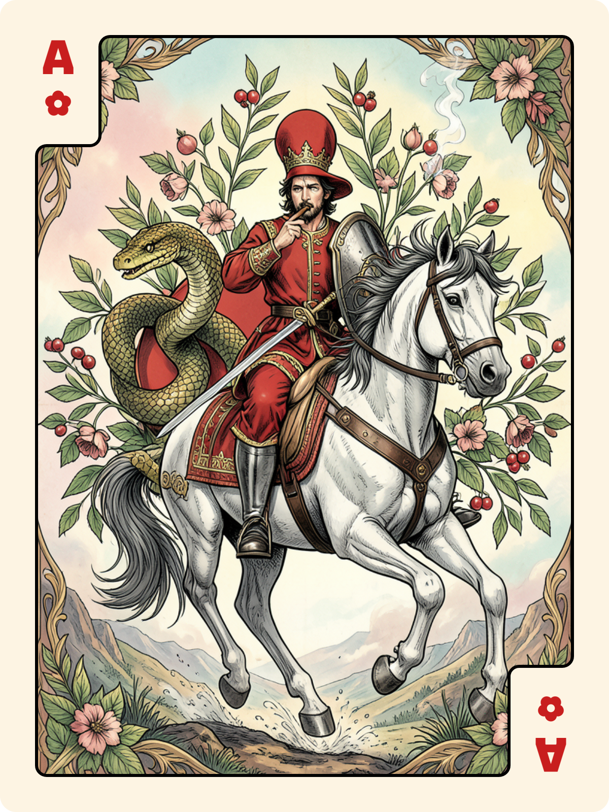 Cavalier de Pique + As de Rose + Valet de Pique