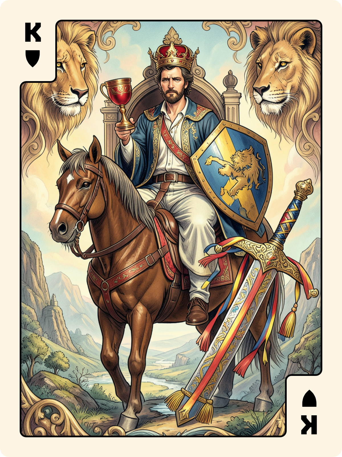 Cavalier de Denier + Roi de Bouclier + As d'Épée