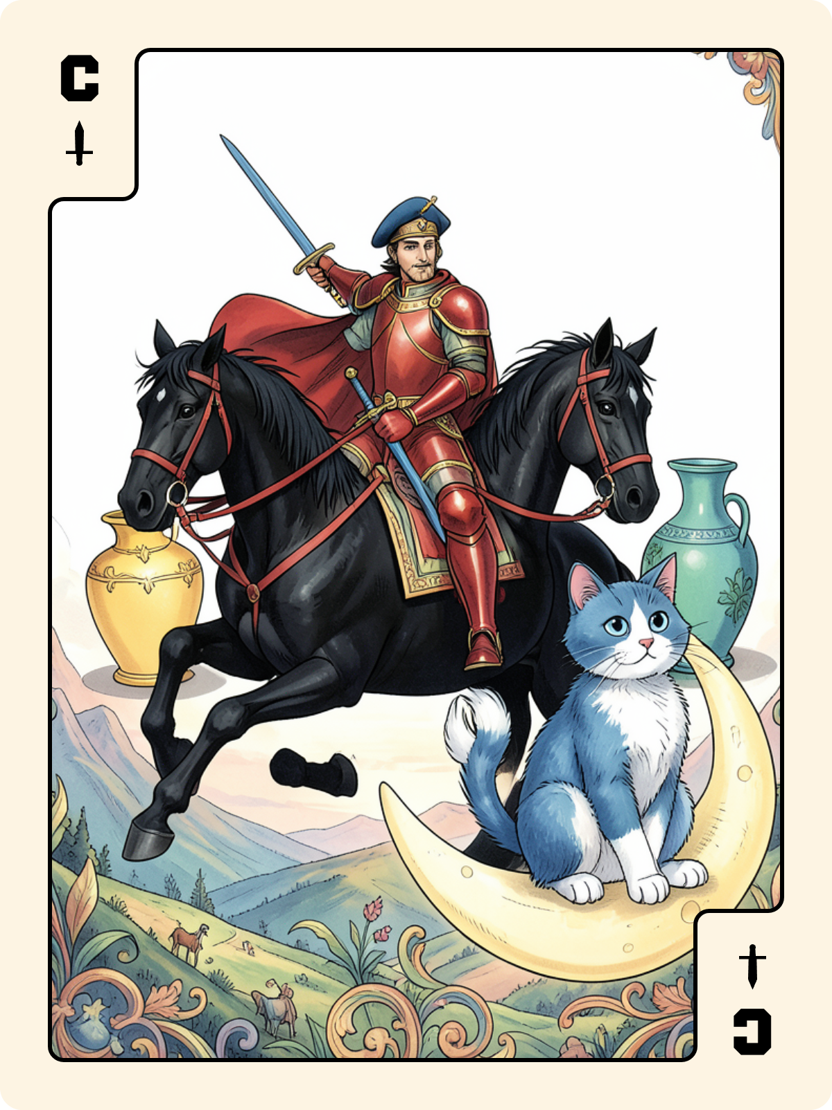 3 de Coupe + Cavalier d'Épée + Joker