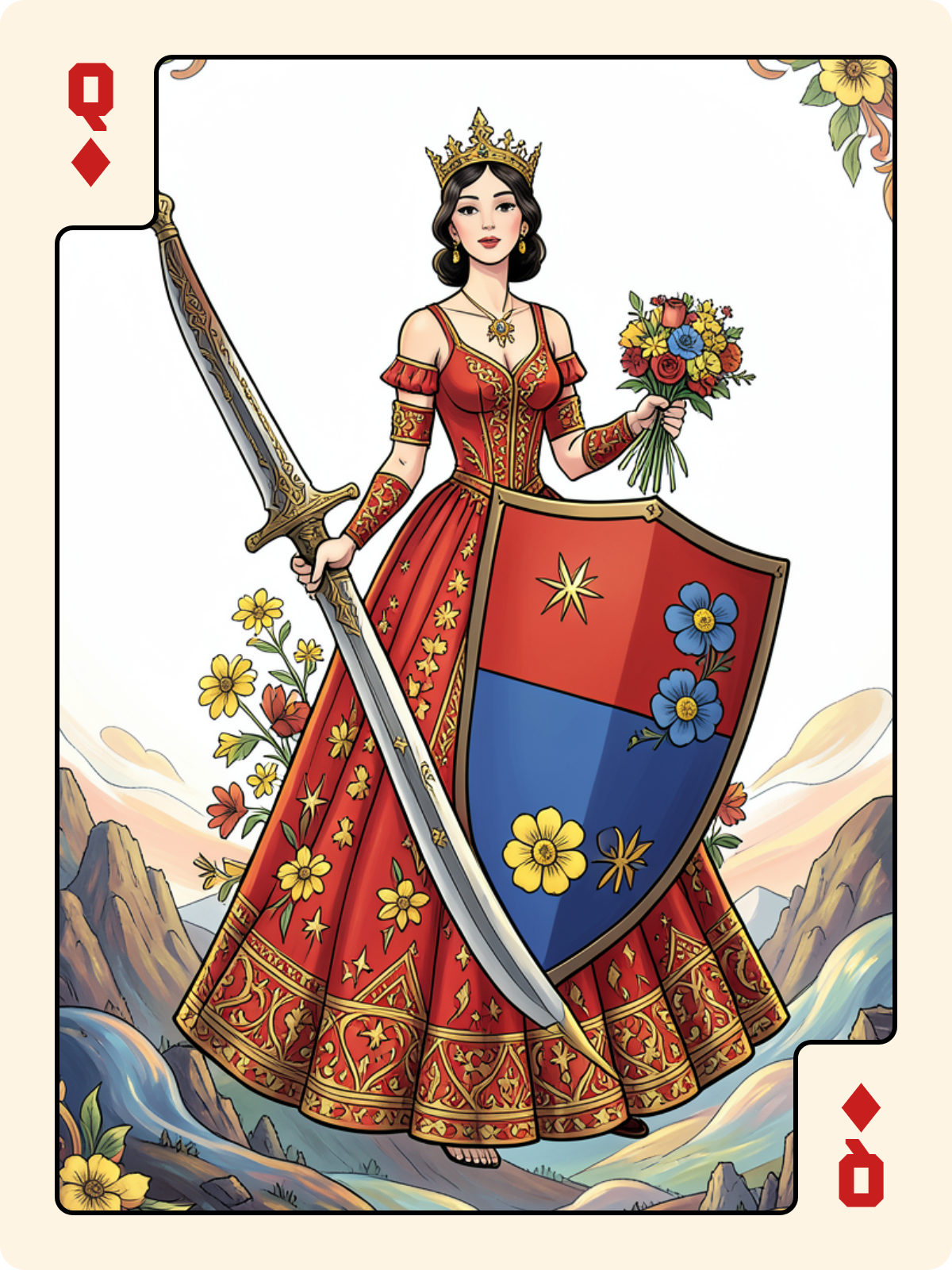 Dame de Cœur + Dame de Carreau + 10 de Rose
