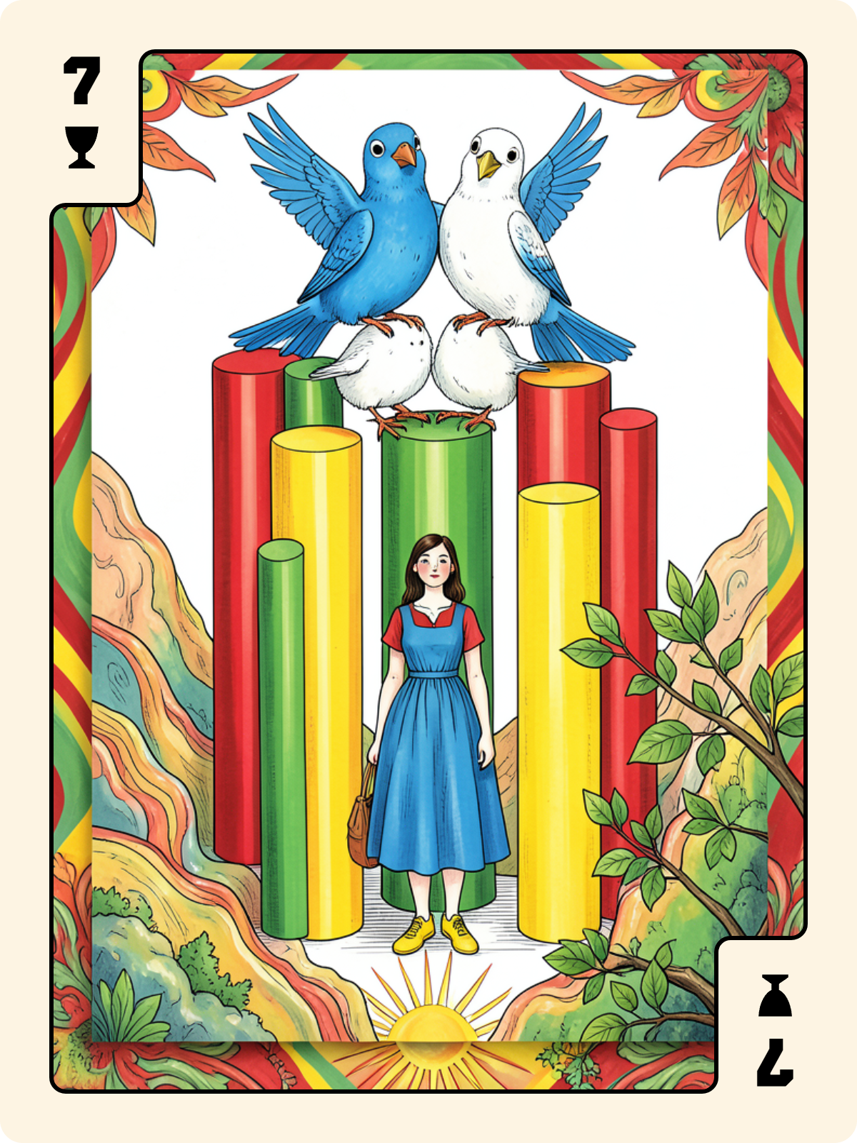 Roi de Trèfle + 7 de Coupe + Arcane majeur 12