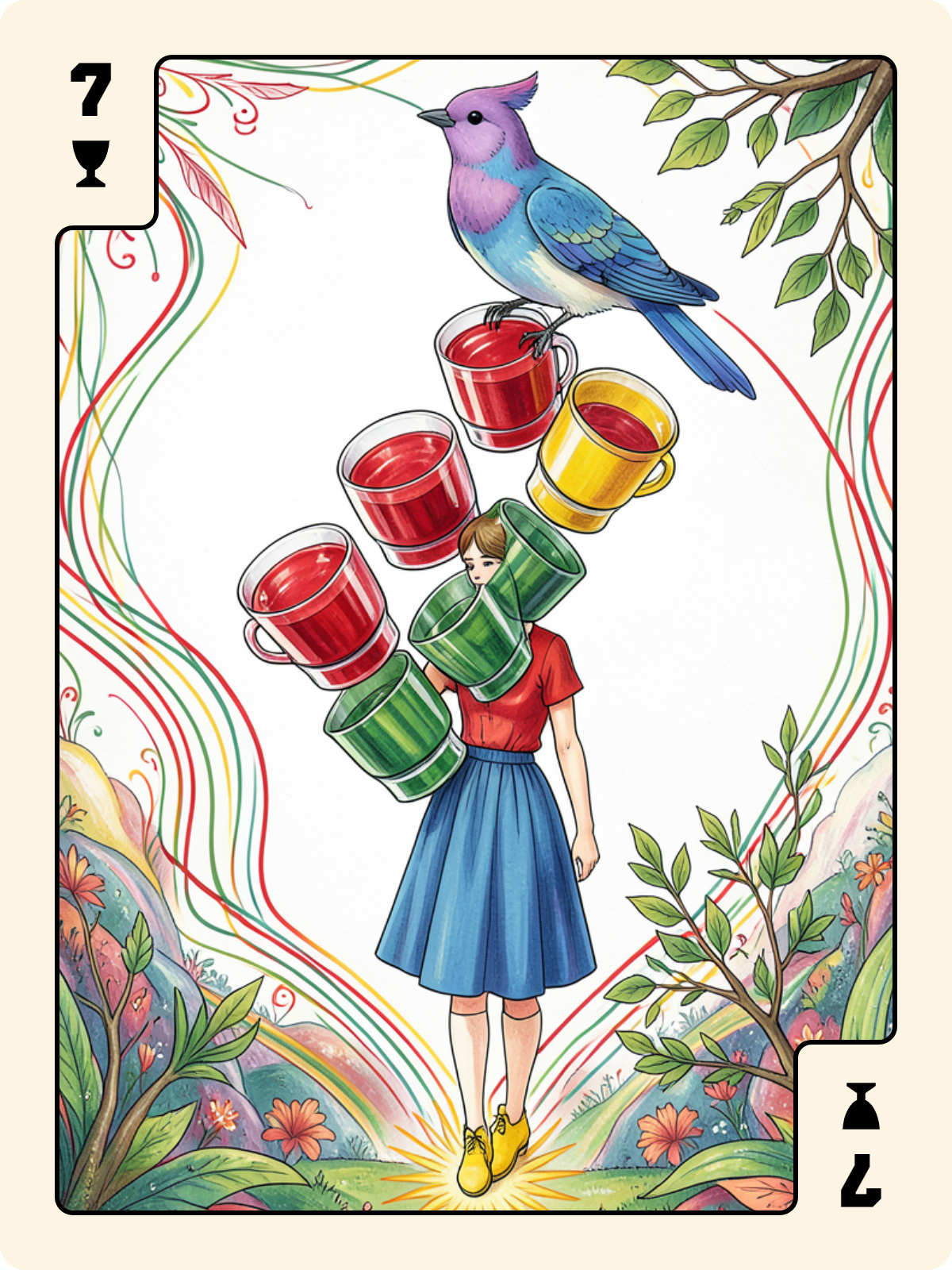 Roi de Trèfle + 7 de Coupe + Arcane majeur 12