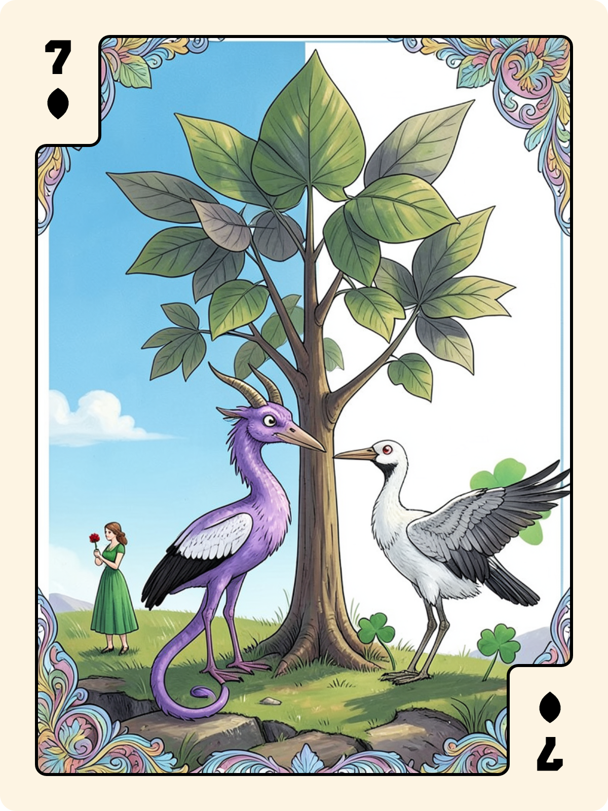Dame de Carreau + 7 de Feuille + Roi de Trèfle