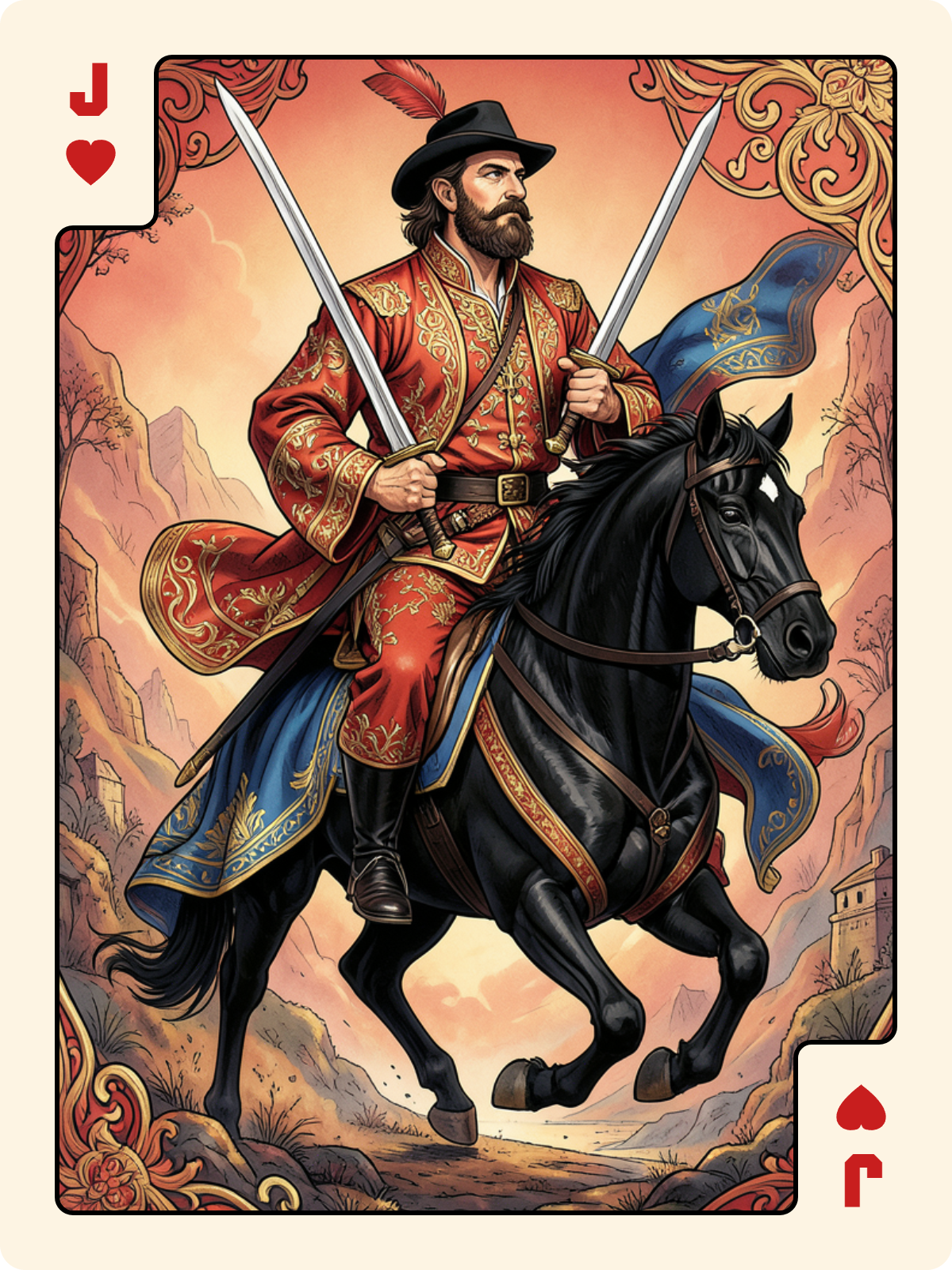 Roi de Trèfle + Valet de Cœur + Cavalier d'Épée