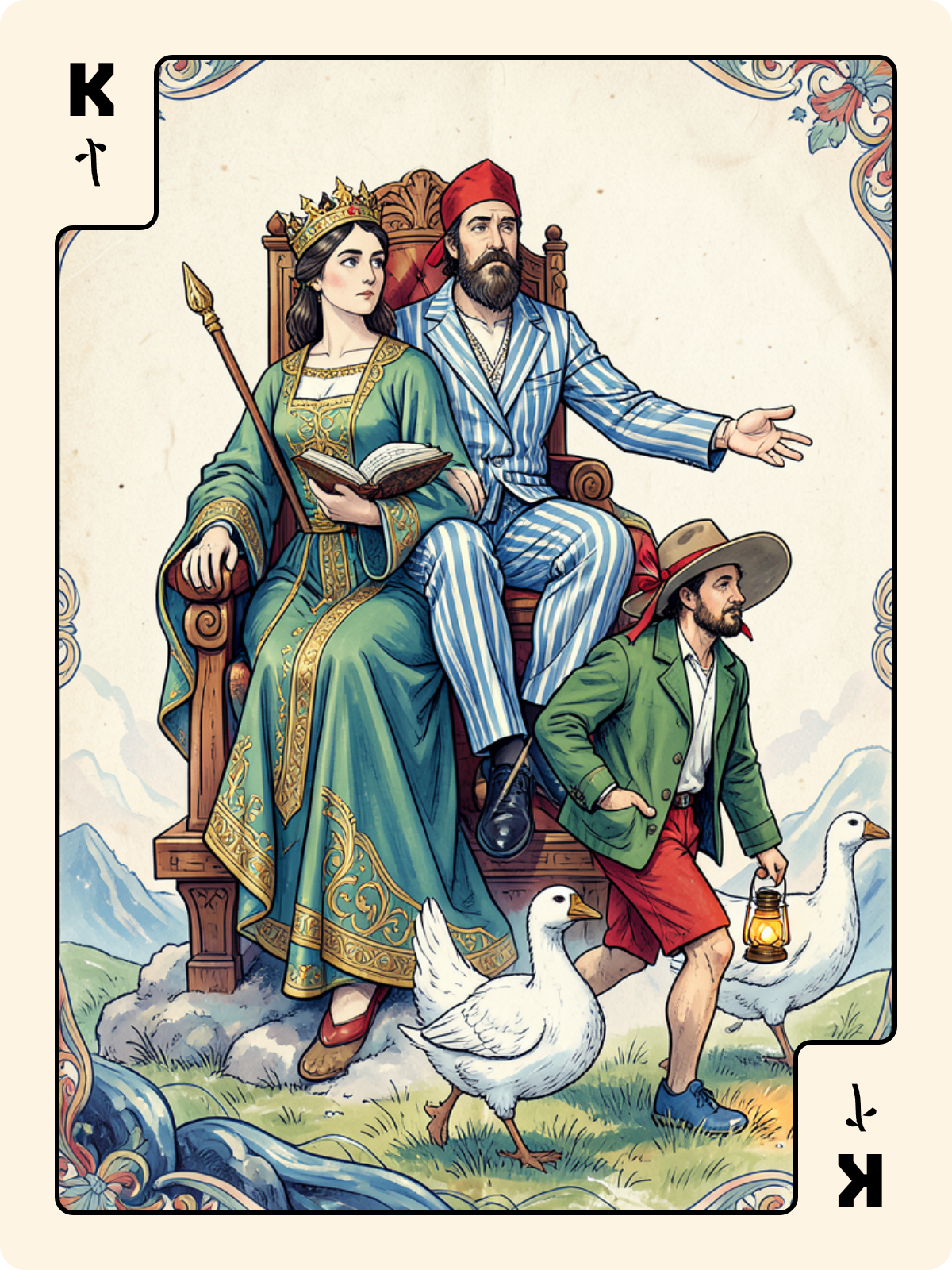 Cavalier de Bâton + Roi de Bâton + Unter de Gland