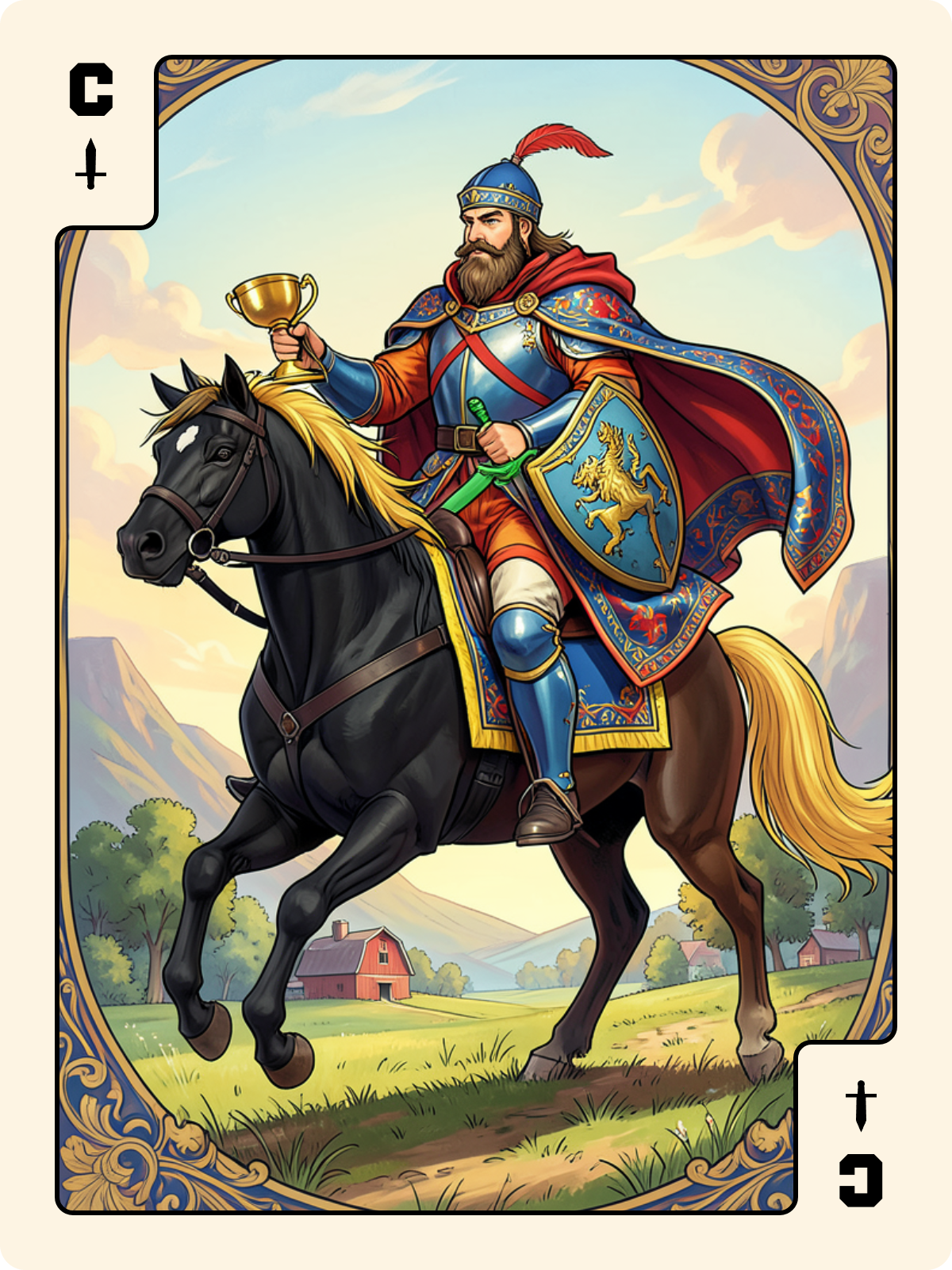 Roi de Coupe + Cavalier d'Épée + Cavalier de Bâton