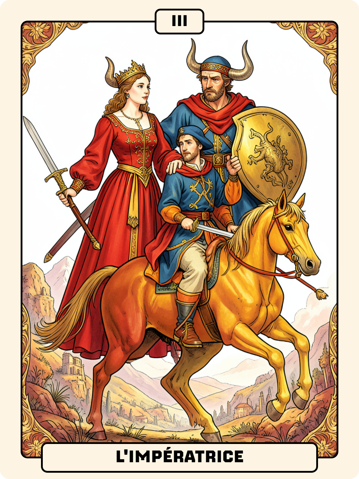 Valet d'Épée + Atout 3 + Cavalier de Denier