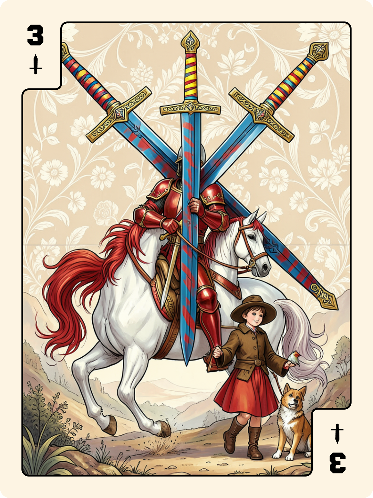 Cavalier d'Épée + 3 d'Épée + Unter de Rose