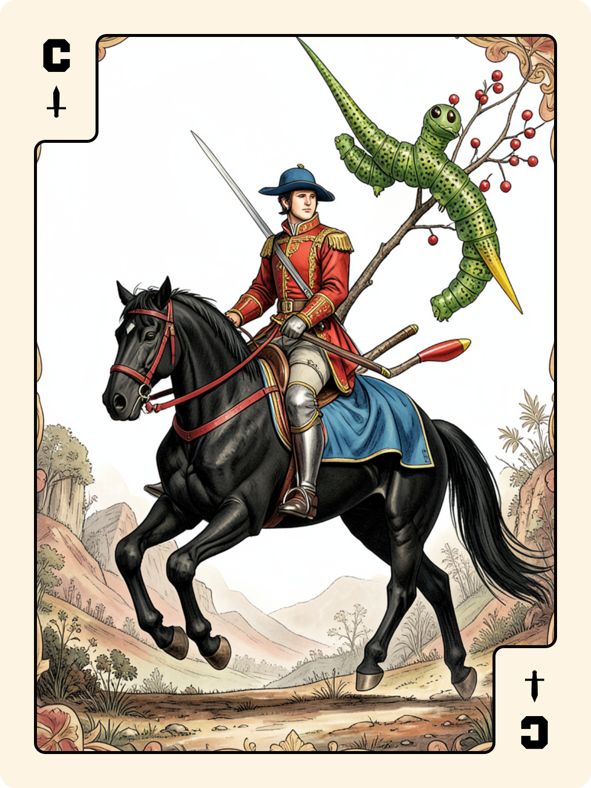 As de Bâton + Cavalier d'Épée + 5 de Bâton
