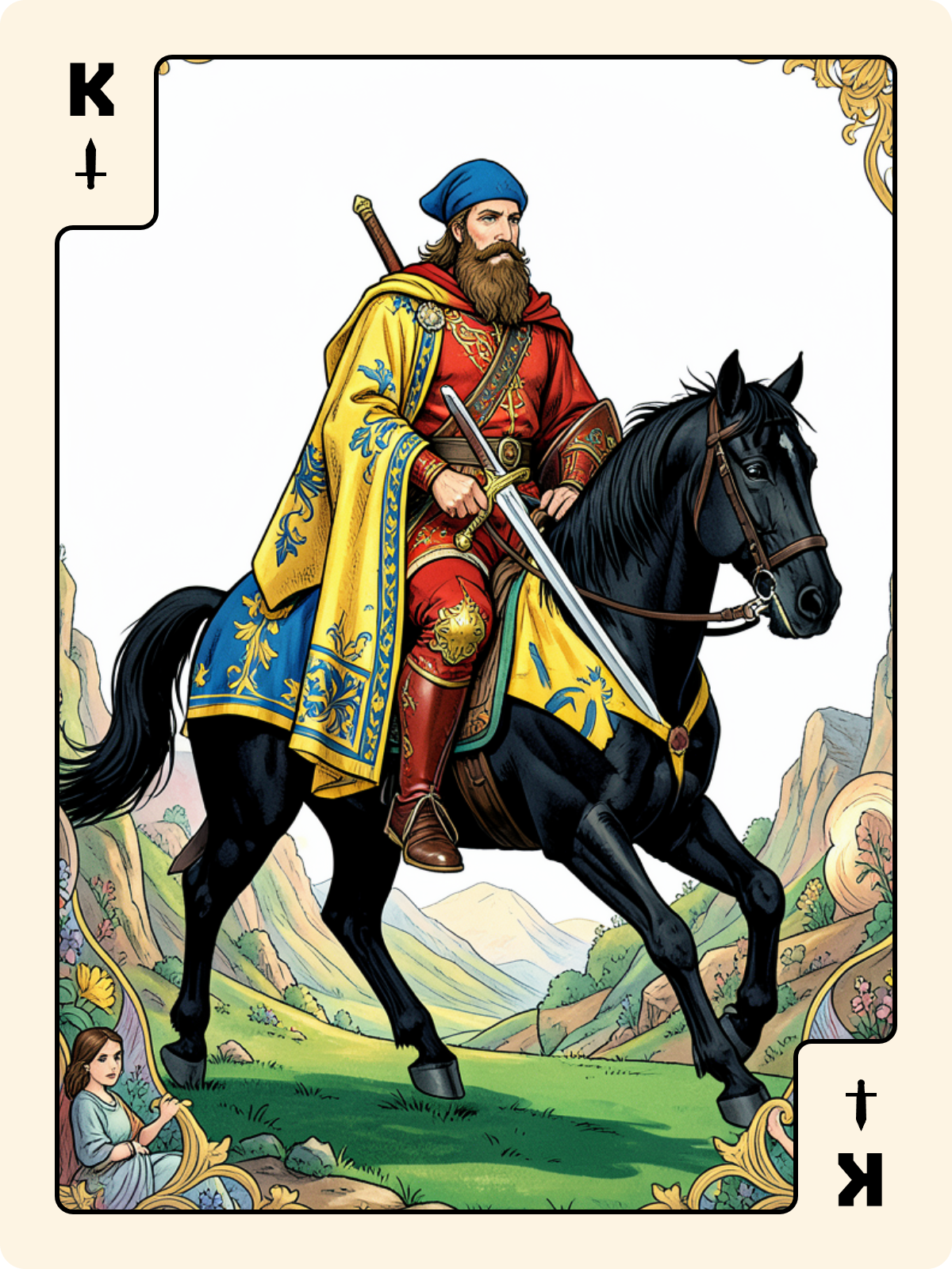 Cavalier d'Épée + Roi d'Épée + Dame de Pique